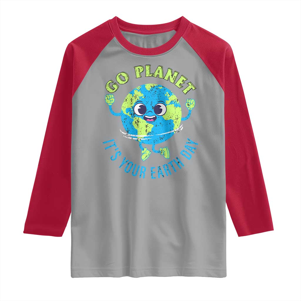 Go Planet It's Your Earth Day Raglan Shirt TS02 Sport Gray Red Print Your Wear