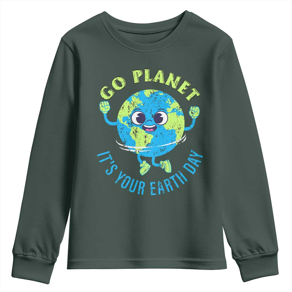 Go Planet It's Your Earth Day Youth Sweatshirt TS02 Dark Forest Green Print Your Wear