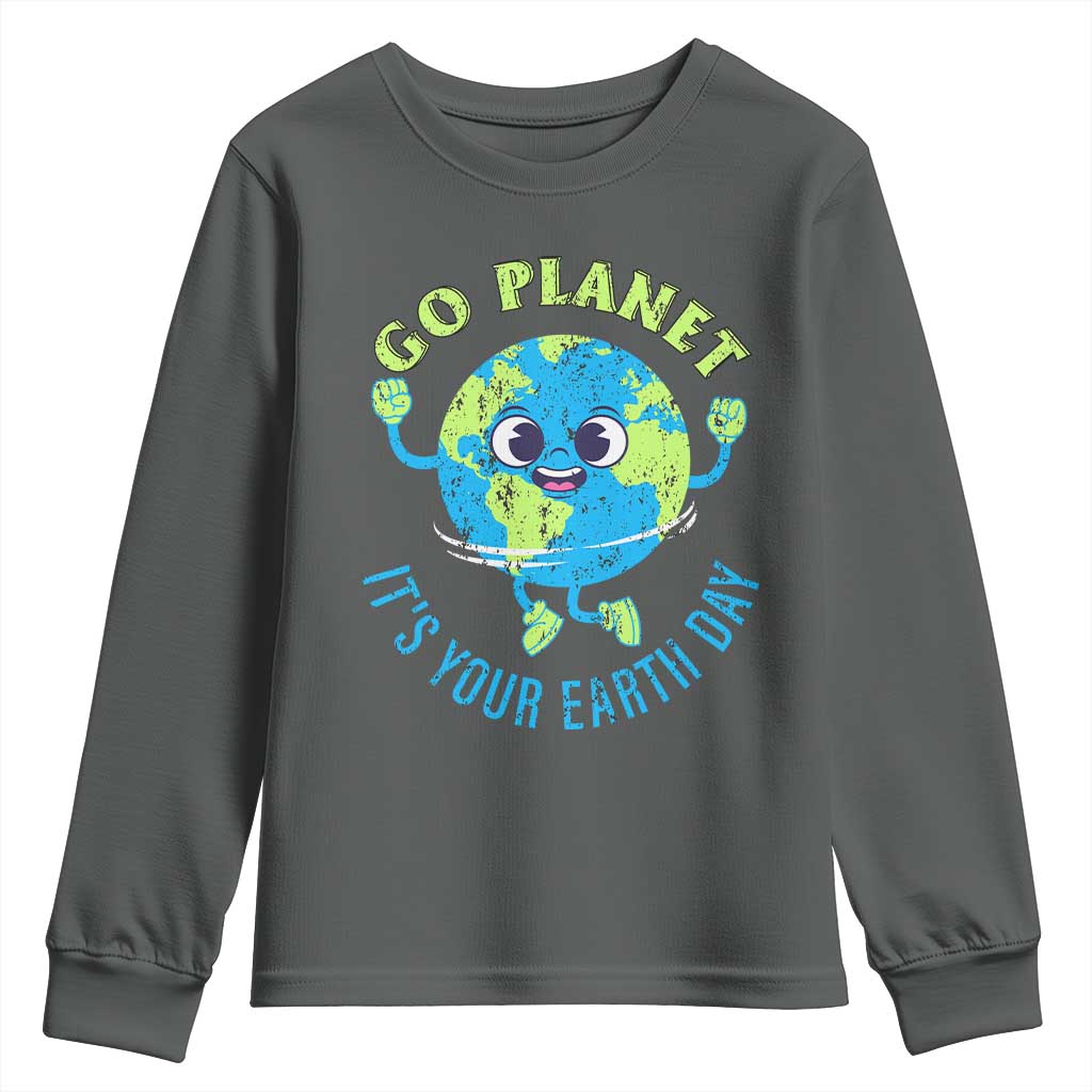 Go Planet It's Your Earth Day Youth Sweatshirt TS02 Dark Heather Print Your Wear