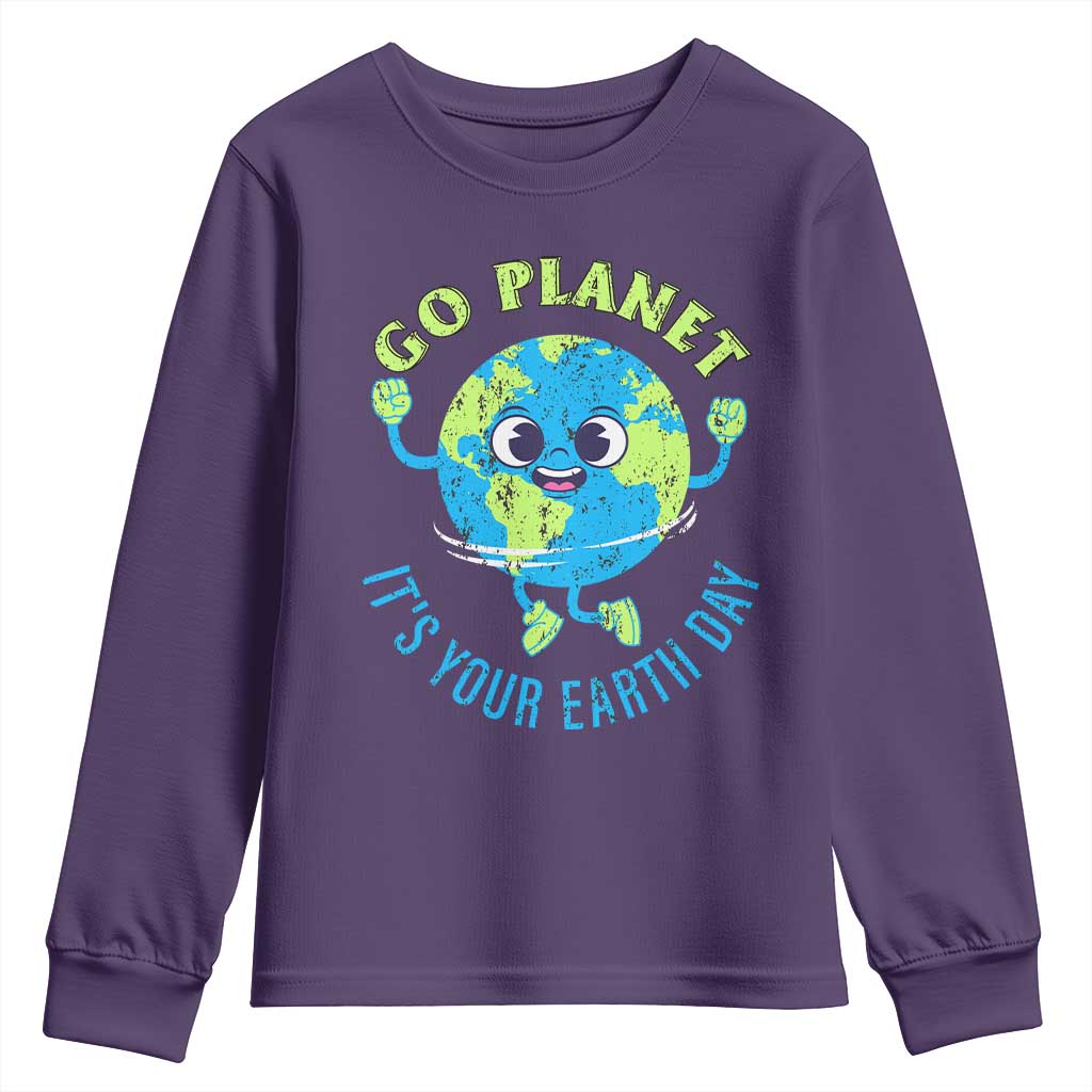 Go Planet It's Your Earth Day Youth Sweatshirt TS02 Purple Print Your Wear