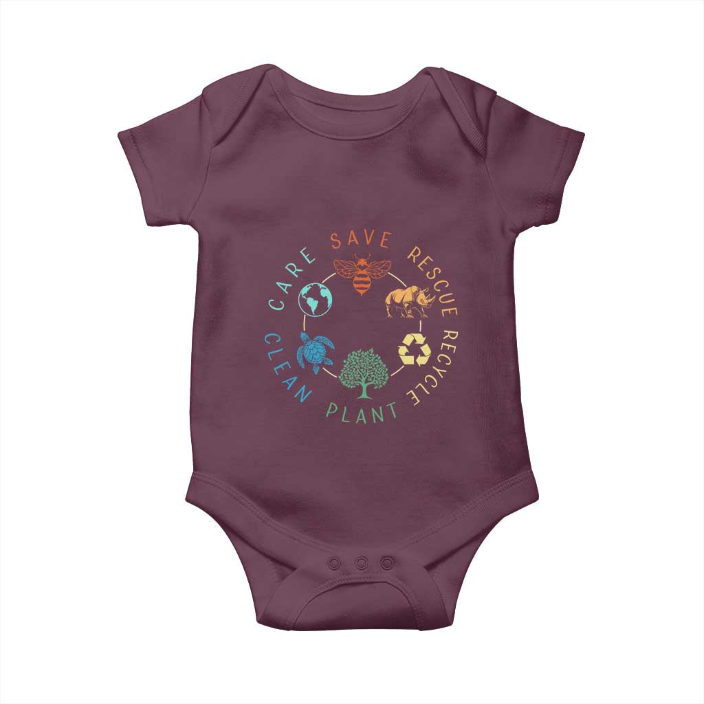 Save Bees Rescue Animals Recycle Plastic Baby Onesie Earth Day Protect The Environment TS02 Maroon Print Your Wear