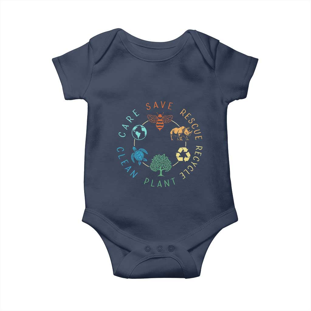 Save Bees Rescue Animals Recycle Plastic Baby Onesie Earth Day Protect The Environment TS02 Navy Print Your Wear