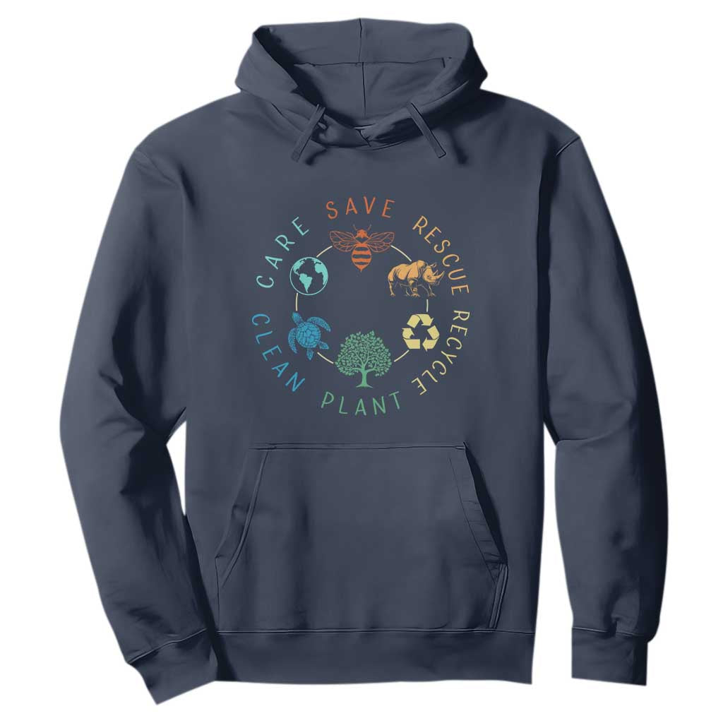 Save Bees Rescue Animals Recycle Plastic Hoodie Earth Day Protect The Environment TS02 Navy Print Your Wear