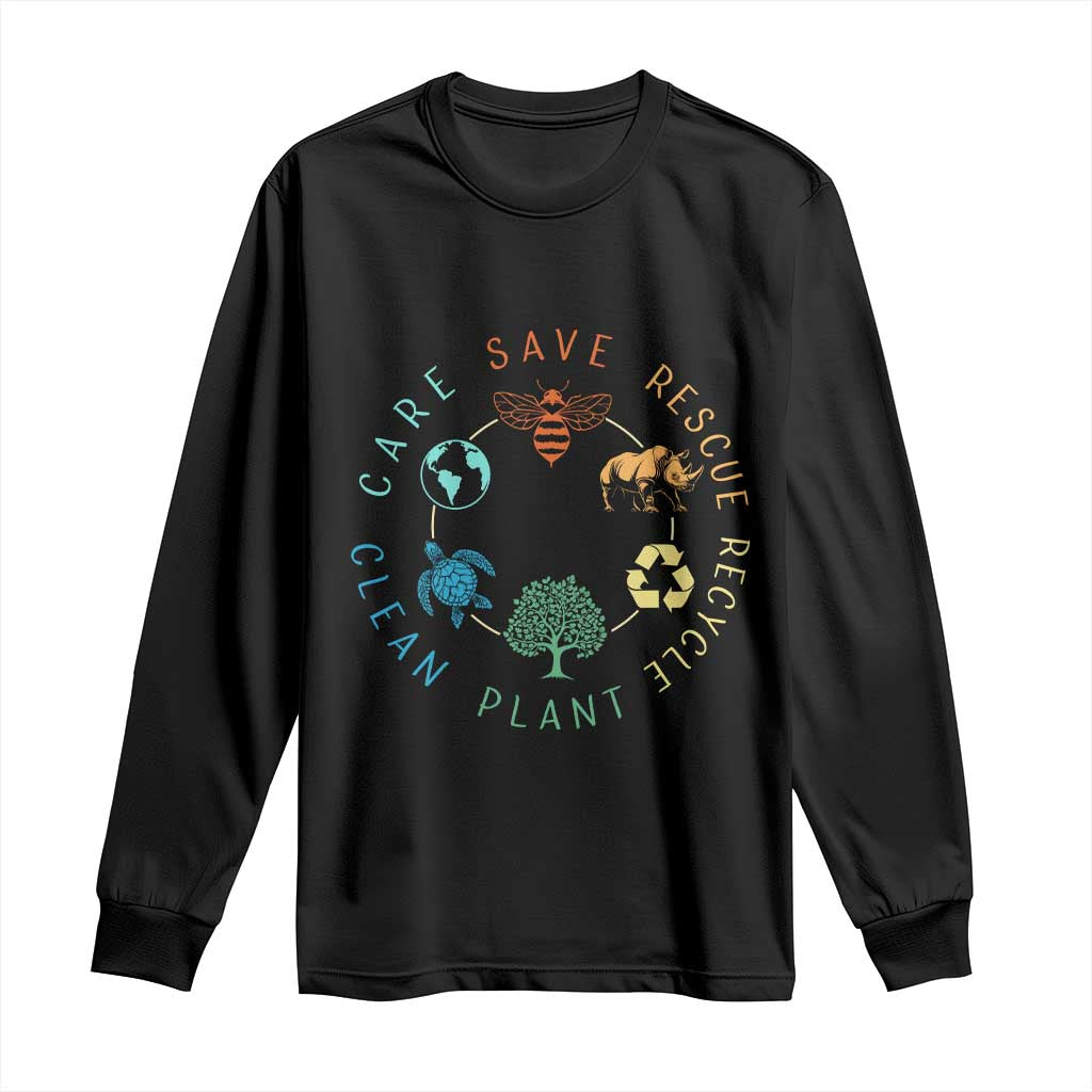 Save Bees Rescue Animals Recycle Plastic Long Sleeve Shirt Earth Day Protect The Environment TS02 Black Print Your Wear