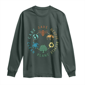 Save Bees Rescue Animals Recycle Plastic Long Sleeve Shirt Earth Day Protect The Environment TS02 Dark Forest Green Print Your Wear
