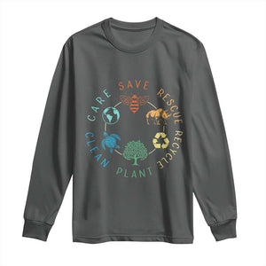Save Bees Rescue Animals Recycle Plastic Long Sleeve Shirt Earth Day Protect The Environment TS02 Dark Heather Print Your Wear