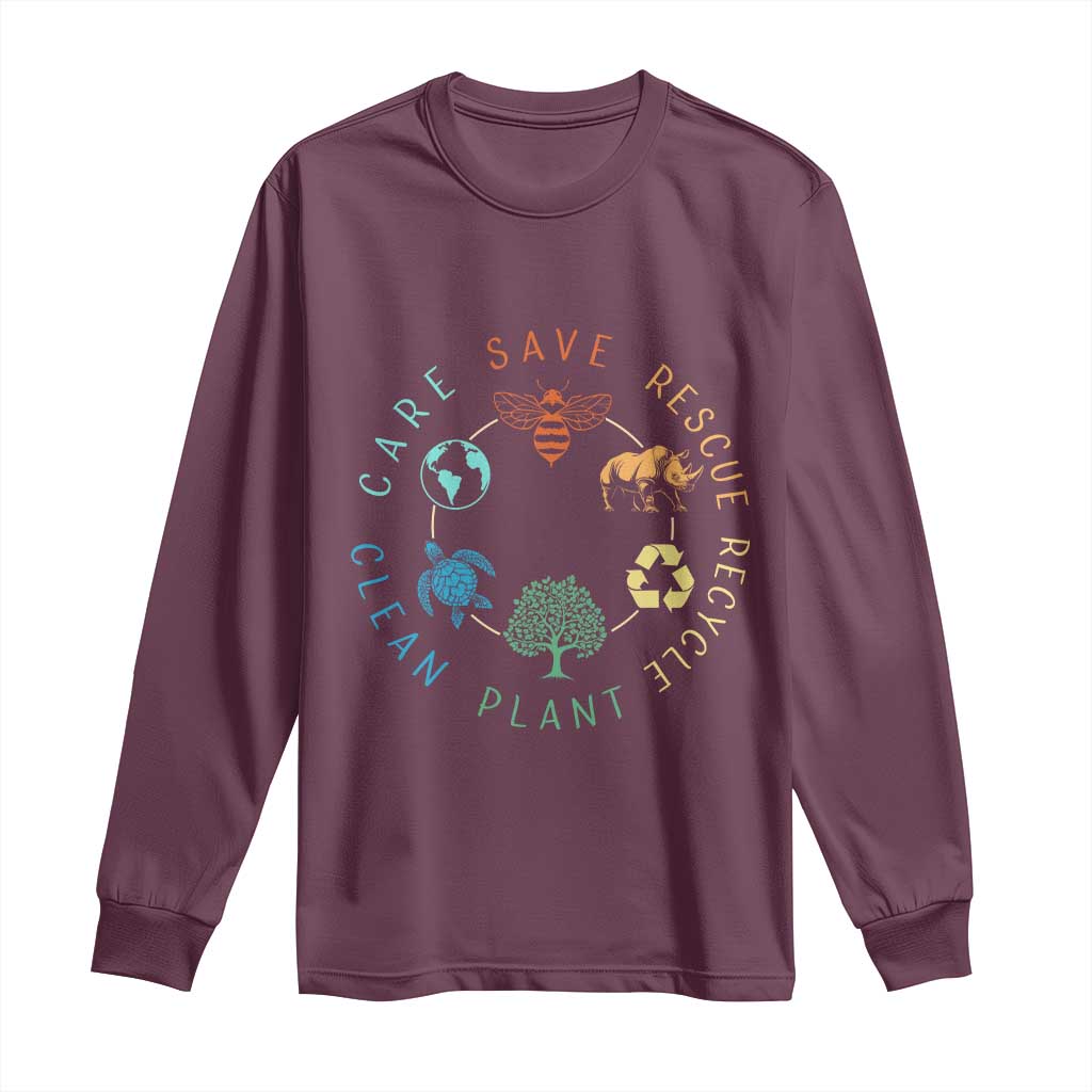 Save Bees Rescue Animals Recycle Plastic Long Sleeve Shirt Earth Day Protect The Environment TS02 Maroon Print Your Wear