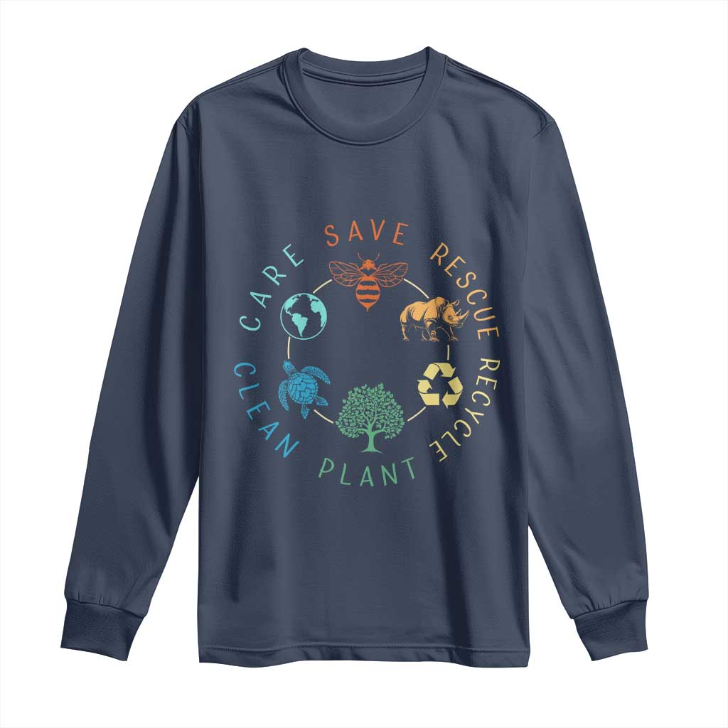 Save Bees Rescue Animals Recycle Plastic Long Sleeve Shirt Earth Day Protect The Environment TS02 Navy Print Your Wear