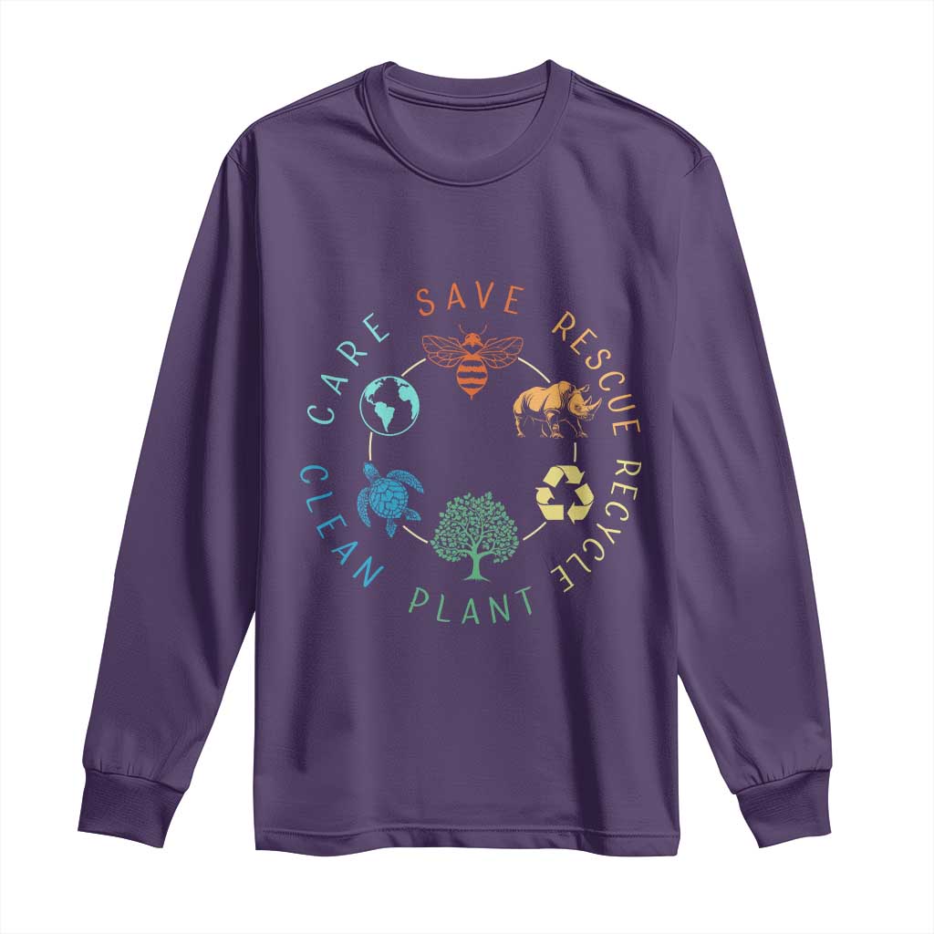 Save Bees Rescue Animals Recycle Plastic Long Sleeve Shirt Earth Day Protect The Environment TS02 Purple Print Your Wear