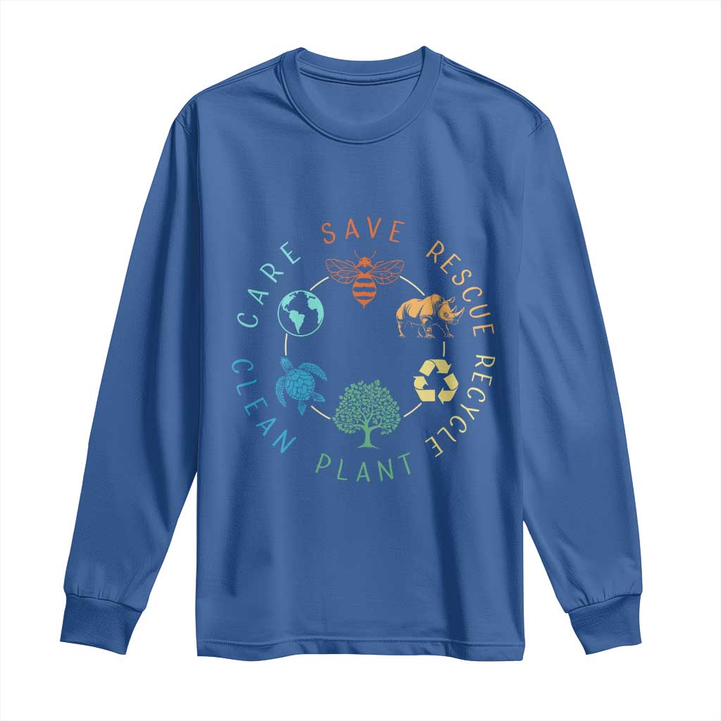 Save Bees Rescue Animals Recycle Plastic Long Sleeve Shirt Earth Day Protect The Environment TS02 Royal Blue Print Your Wear