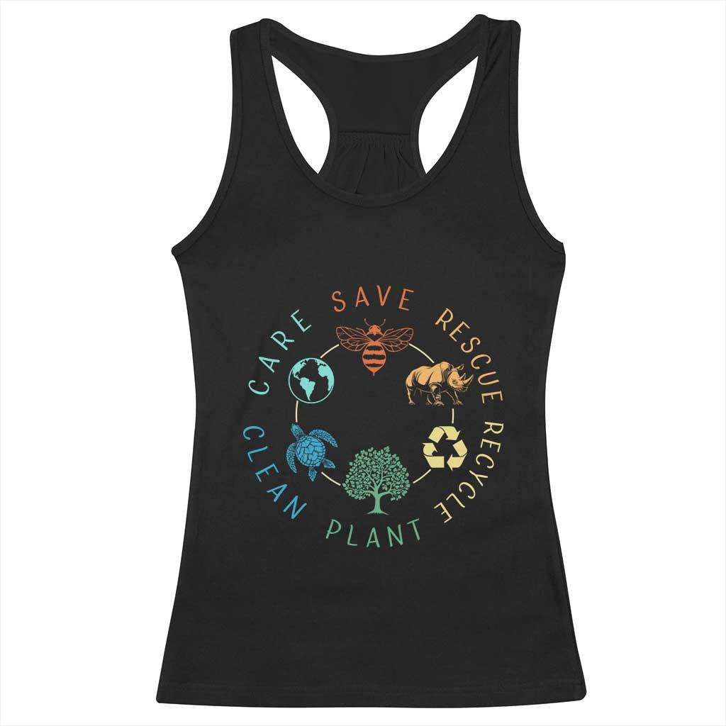 Save Bees Rescue Animals Recycle Plastic Racerback Tank Top Earth Day Protect The Environment TS02 Black Print Your Wear