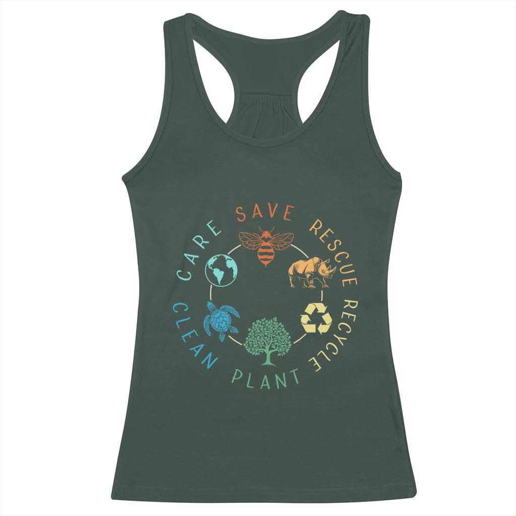 Save Bees Rescue Animals Recycle Plastic Racerback Tank Top Earth Day Protect The Environment TS02 Dark Forest Green Print Your Wear