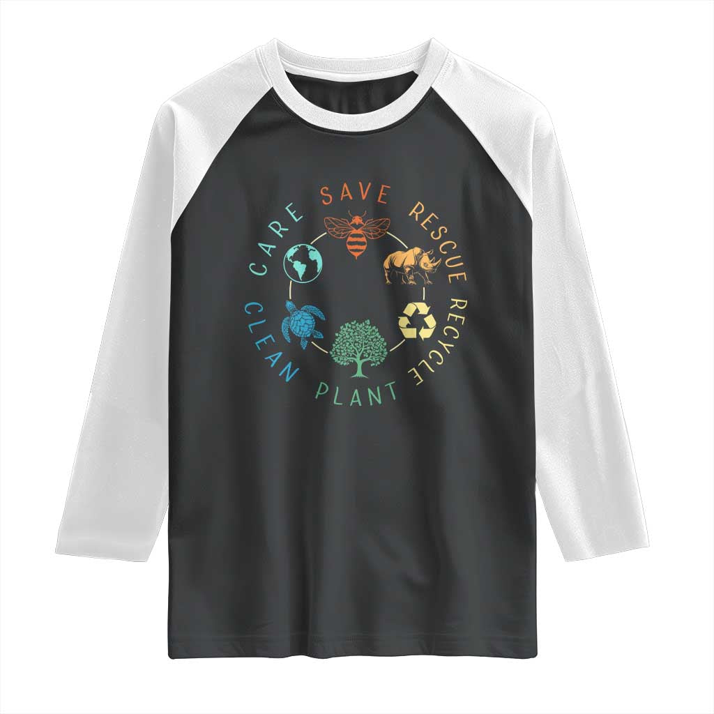 Save Bees Rescue Animals Recycle Plastic Raglan Shirt Earth Day Protect The Environment TS02 Black White Print Your Wear