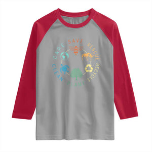 Save Bees Rescue Animals Recycle Plastic Raglan Shirt Earth Day Protect The Environment TS02 Sport Gray Red Print Your Wear