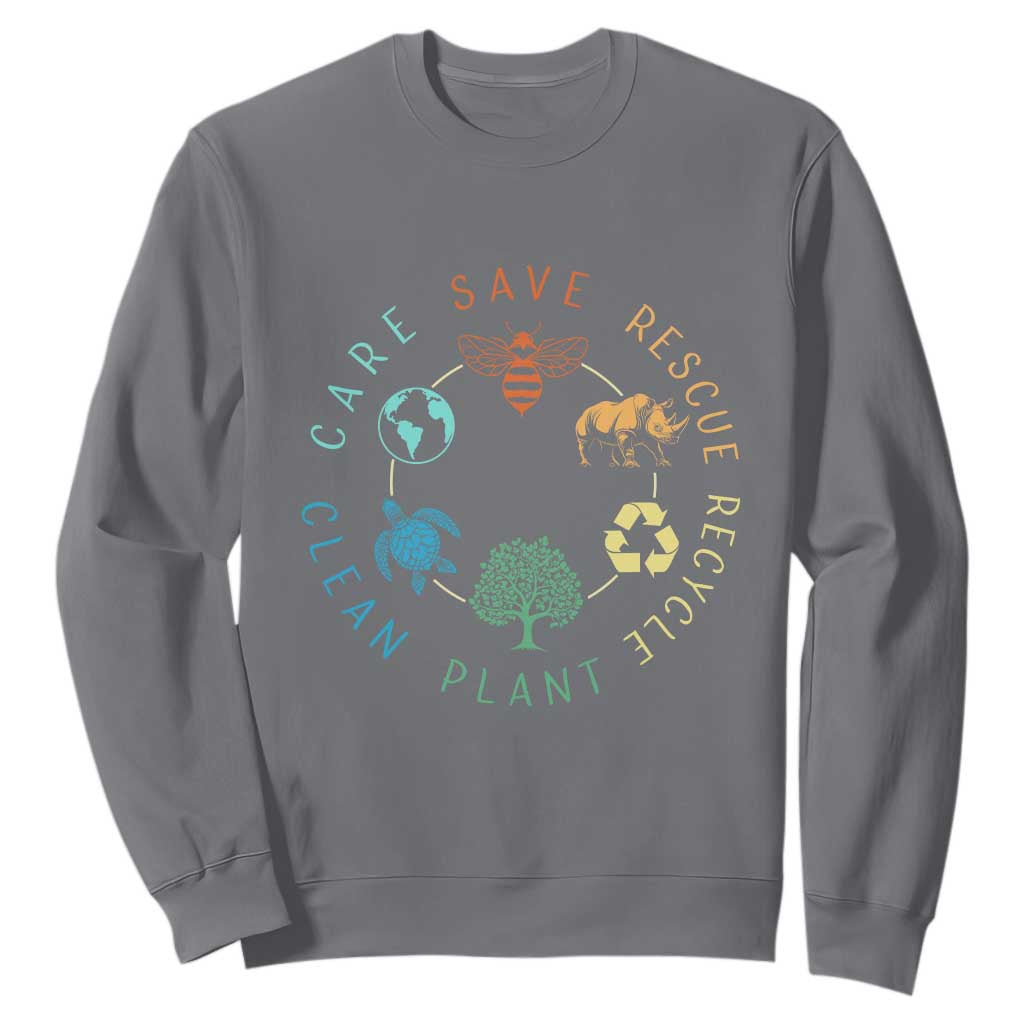 Save Bees Rescue Animals Recycle Plastic Sweatshirt Earth Day Protect The Environment TS02 Charcoal Print Your Wear
