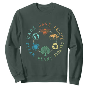 Save Bees Rescue Animals Recycle Plastic Sweatshirt Earth Day Protect The Environment TS02 Dark Forest Green Print Your Wear