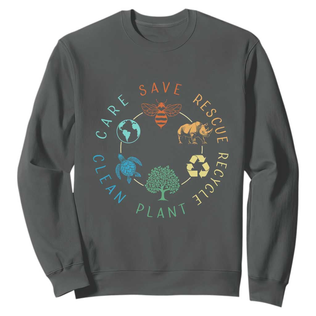 Save Bees Rescue Animals Recycle Plastic Sweatshirt Earth Day Protect The Environment TS02 Dark Heather Print Your Wear