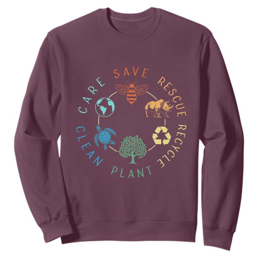 Save Bees Rescue Animals Recycle Plastic Sweatshirt Earth Day Protect The Environment TS02 Maroon Print Your Wear