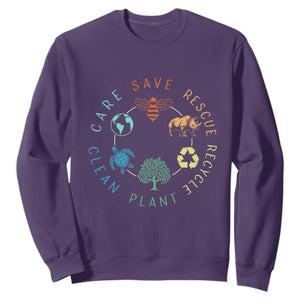 Save Bees Rescue Animals Recycle Plastic Sweatshirt Earth Day Protect The Environment TS02 Purple Print Your Wear