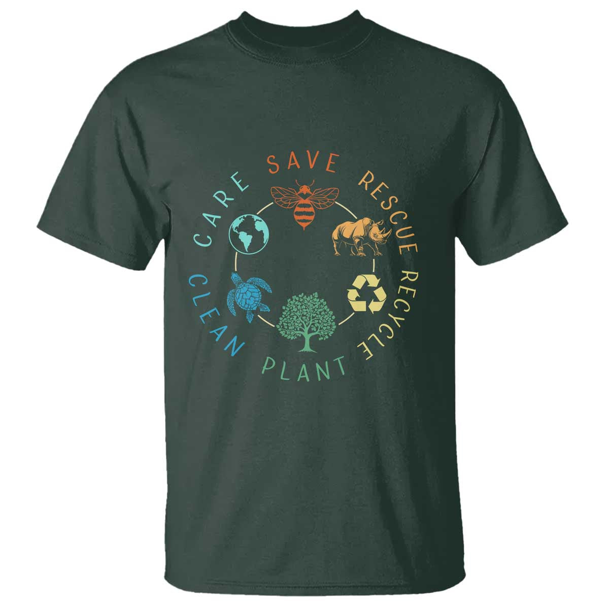 Save Bees Rescue Animals Recycle Plastic T Shirt Earth Day Protect The Environment TS02 Dark Forest Green Print Your Wear