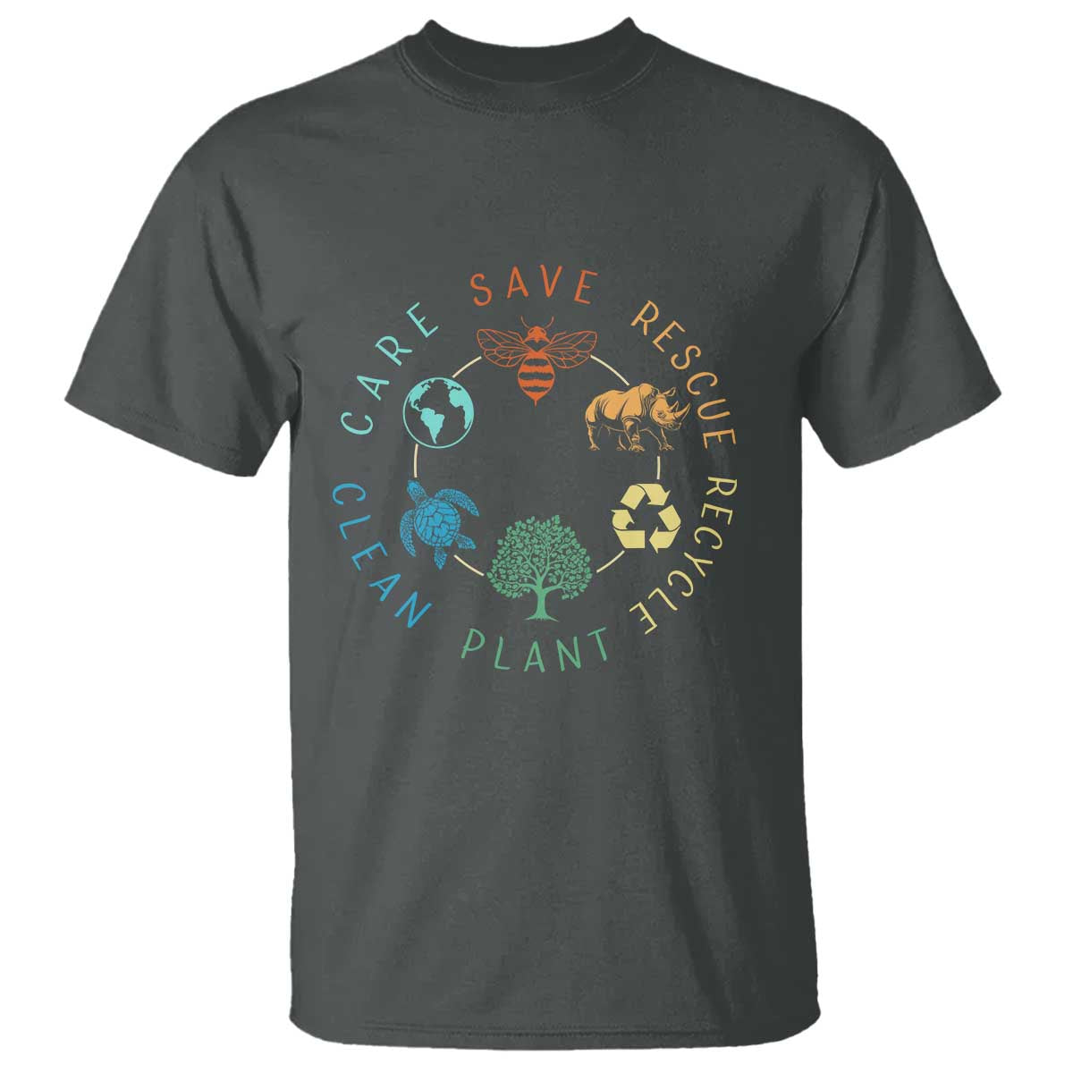 Save Bees Rescue Animals Recycle Plastic T Shirt Earth Day Protect The Environment TS02 Dark Heather Print Your Wear