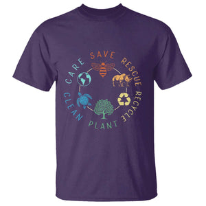 Save Bees Rescue Animals Recycle Plastic T Shirt Earth Day Protect The Environment TS02 Purple Print Your Wear
