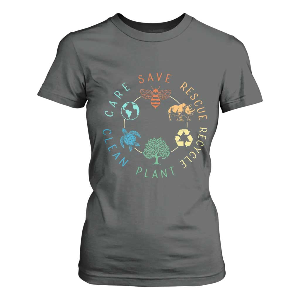 Save Bees Rescue Animals Recycle Plastic T Shirt For Women Earth Day Protect The Environment TS02 Dark Heather Print Your Wear