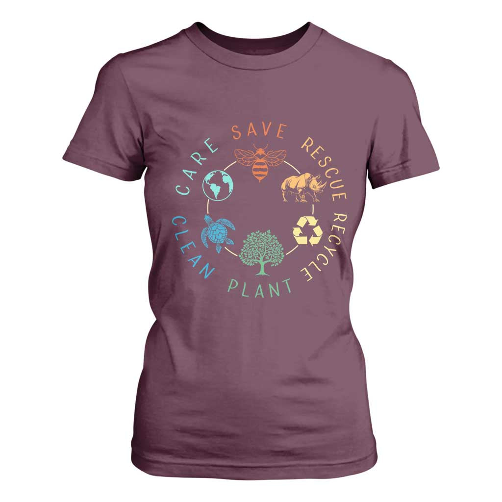 Save Bees Rescue Animals Recycle Plastic T Shirt For Women Earth Day Protect The Environment TS02 Maroon Print Your Wear