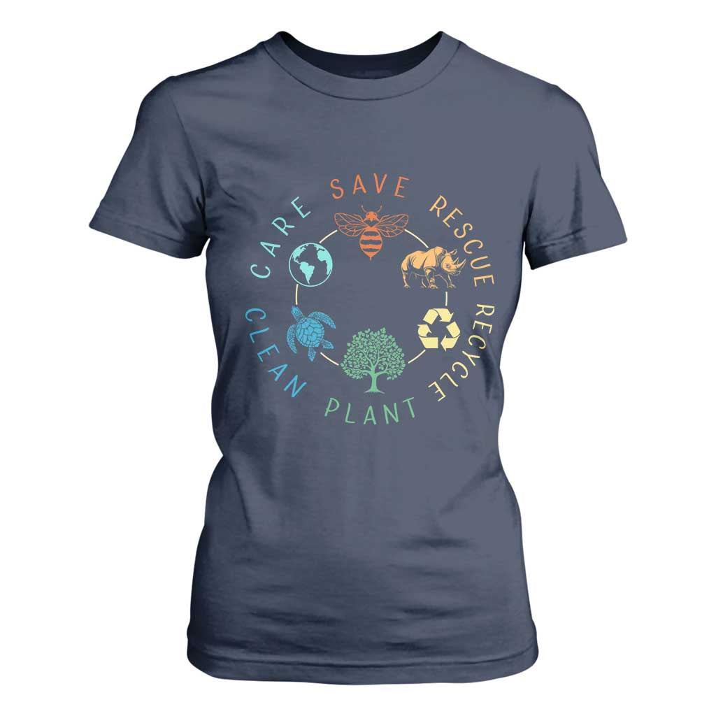 Save Bees Rescue Animals Recycle Plastic T Shirt For Women Earth Day Protect The Environment TS02 Navy Print Your Wear
