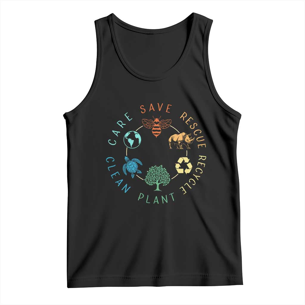 Save Bees Rescue Animals Recycle Plastic Tank Top Earth Day Protect The Environment TS02 Black Print Your Wear