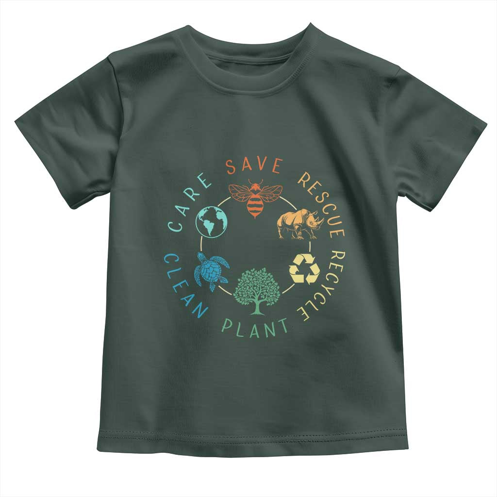 Save Bees Rescue Animals Recycle Plastic Toddler T Shirt Earth Day Protect The Environment TS02 Dark Forest Green Print Your Wear