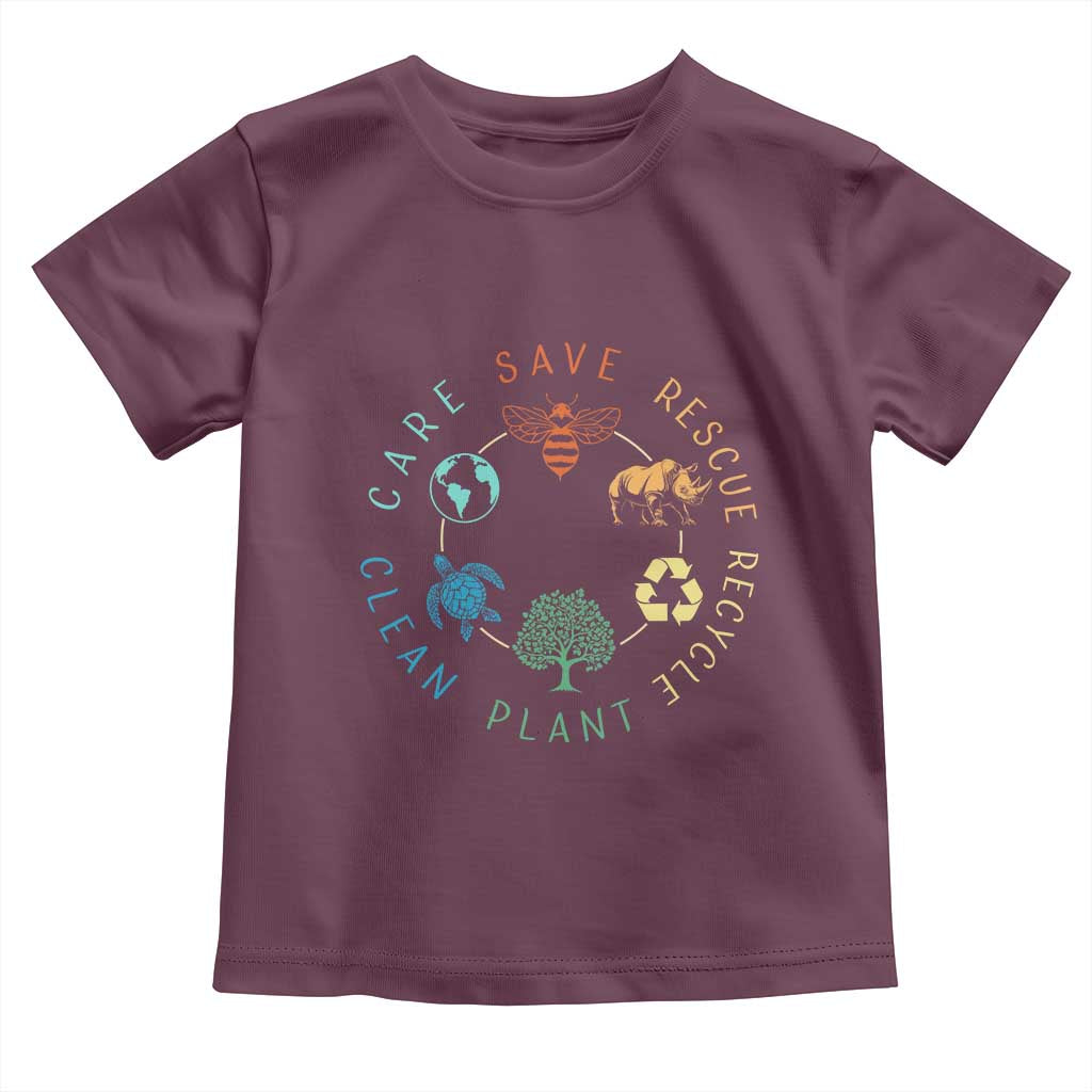 Save Bees Rescue Animals Recycle Plastic Toddler T Shirt Earth Day Protect The Environment TS02 Maroon Print Your Wear