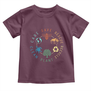 Save Bees Rescue Animals Recycle Plastic Toddler T Shirt Earth Day Protect The Environment TS02 Maroon Print Your Wear