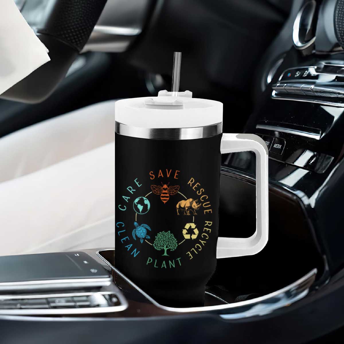Save Bees Rescue Animals Recycle Plastic Tumbler With Handle Earth Day Protect The Environment TS02 Print Your Wear
