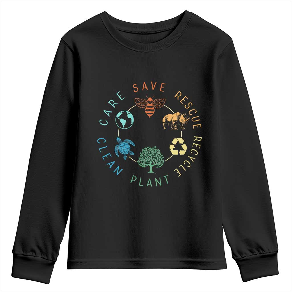 Save Bees Rescue Animals Recycle Plastic Youth Sweatshirt Earth Day Protect The Environment TS02 Black Print Your Wear