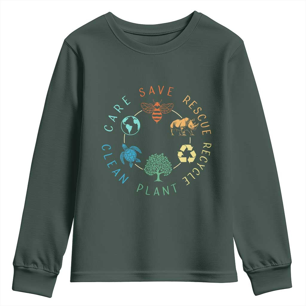 Save Bees Rescue Animals Recycle Plastic Youth Sweatshirt Earth Day Protect The Environment TS02 Dark Forest Green Print Your Wear