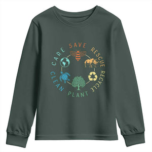 Save Bees Rescue Animals Recycle Plastic Youth Sweatshirt Earth Day Protect The Environment TS02 Dark Forest Green Print Your Wear