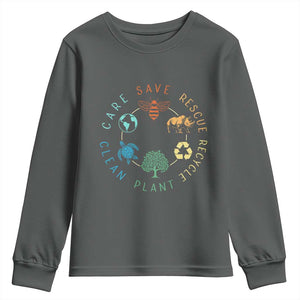 Save Bees Rescue Animals Recycle Plastic Youth Sweatshirt Earth Day Protect The Environment TS02 Dark Heather Print Your Wear