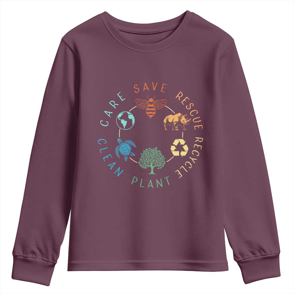 Save Bees Rescue Animals Recycle Plastic Youth Sweatshirt Earth Day Protect The Environment TS02 Maroon Print Your Wear