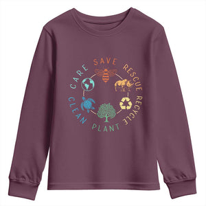Save Bees Rescue Animals Recycle Plastic Youth Sweatshirt Earth Day Protect The Environment TS02 Maroon Print Your Wear