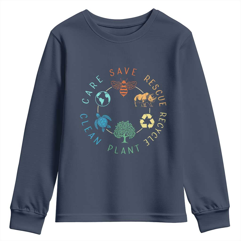 Save Bees Rescue Animals Recycle Plastic Youth Sweatshirt Earth Day Protect The Environment TS02 Navy Print Your Wear