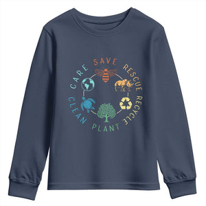 Save Bees Rescue Animals Recycle Plastic Youth Sweatshirt Earth Day Protect The Environment TS02 Navy Print Your Wear