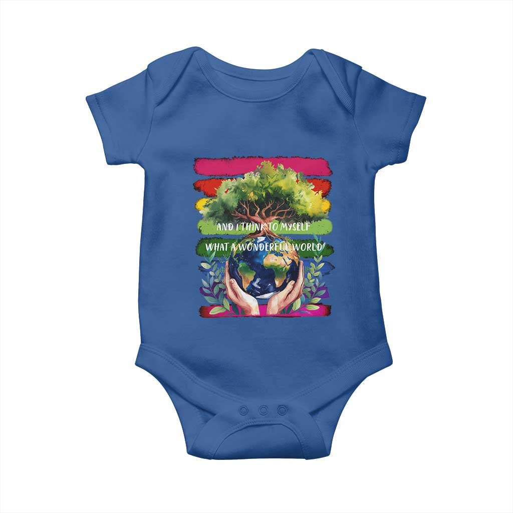 Earth Day Baby Onesie And I Think To Myself What A Wonderful World Rainbow TS02 Royal Blue Print Your Wear