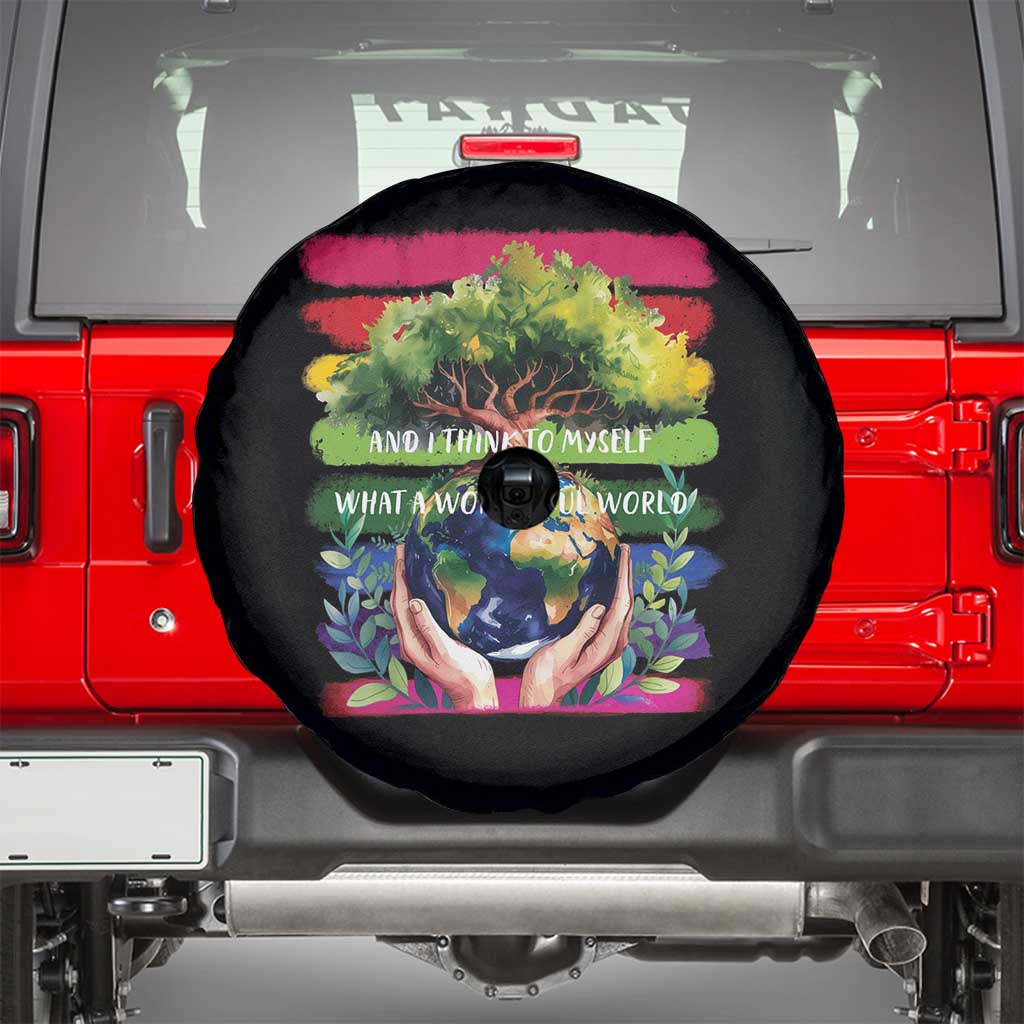 Earth Day Spare Tire Cover And I Think To Myself What A Wonderful World Rainbow TS02 Black Print Your Wear