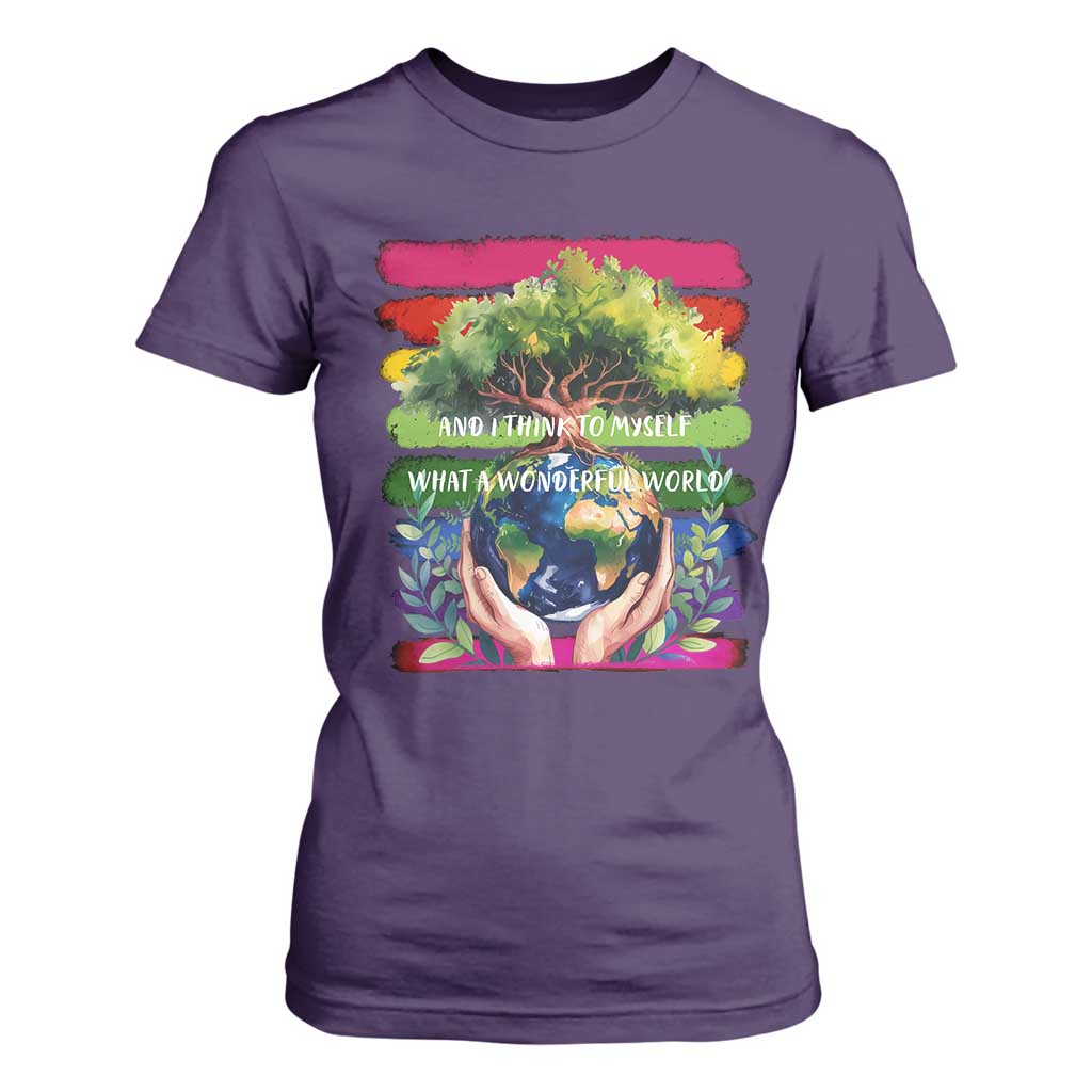 Earth Day T Shirt For Women And I Think To Myself What A Wonderful World Rainbow TS02 Purple Print Your Wear