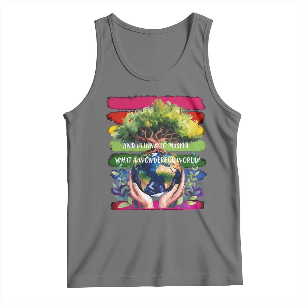 Earth Day Tank Top And I Think To Myself What A Wonderful World Rainbow TS02 Black Heather Print Your Wear
