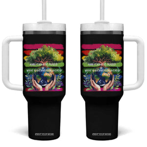 Earth Day Tumbler With Handle And I Think To Myself What A Wonderful World Rainbow TS02 One Size: 40 oz Black Print Your Wear