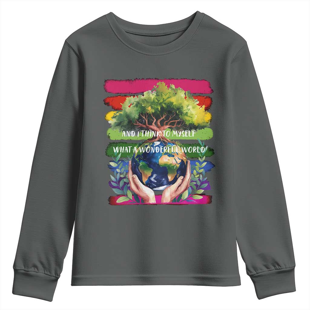 Earth Day Youth Sweatshirt And I Think To Myself What A Wonderful World Rainbow TS02 Dark Heather Print Your Wear