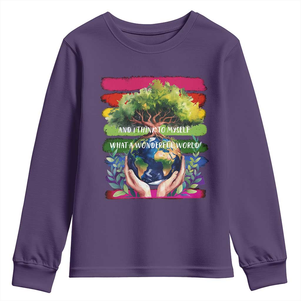 Earth Day Youth Sweatshirt And I Think To Myself What A Wonderful World Rainbow TS02 Purple Print Your Wear