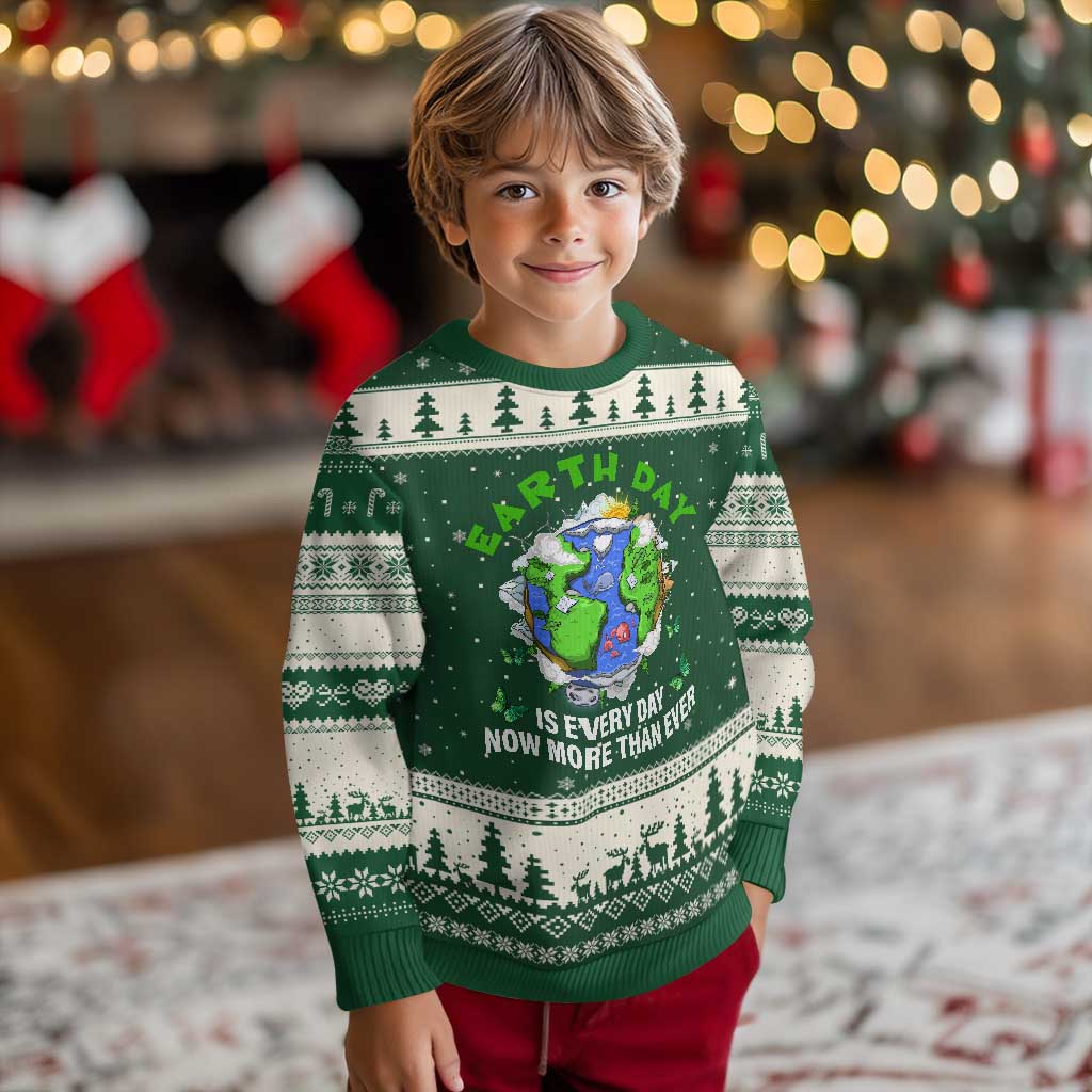 Earth Day Is Every Day Ugly Christmas Sweater Now More Than Ever TS02 Forest Green Beige Print Your Wear